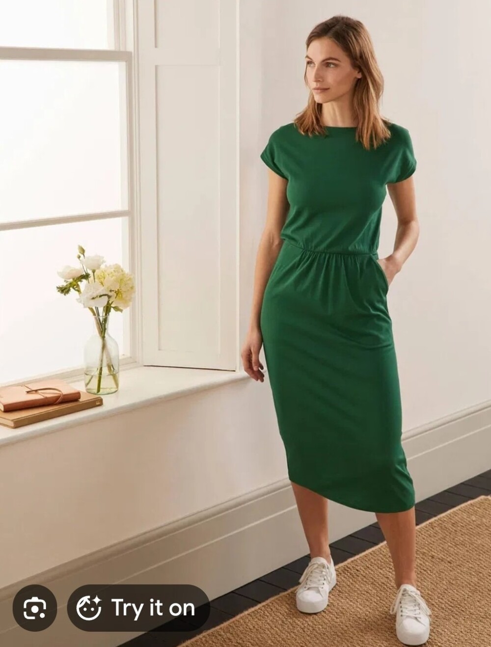 Boden Emerald Green Short-Sleeve Jersey Midi Dress - Size 16/18R